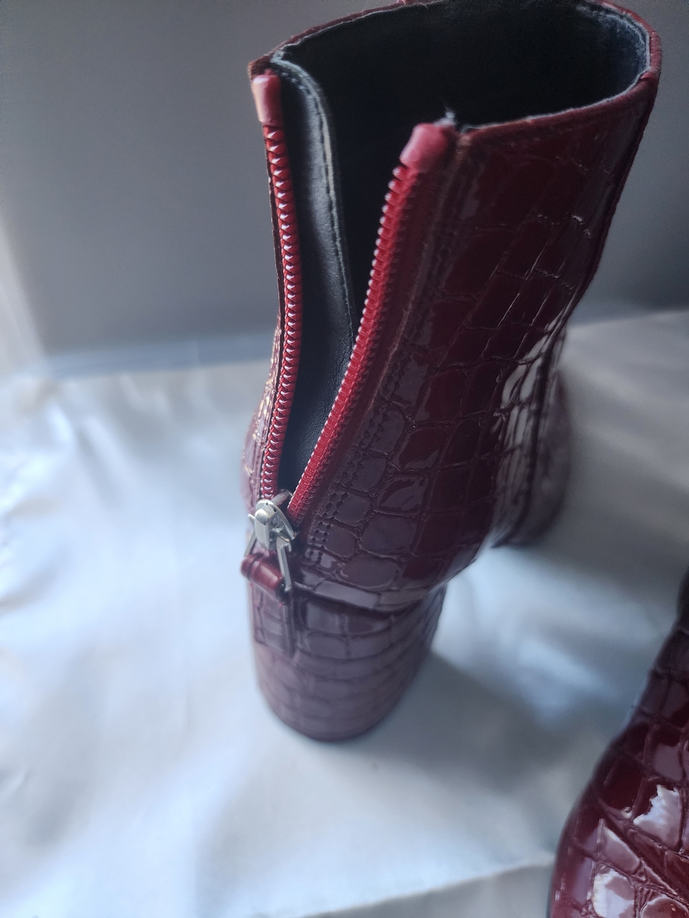 Topshop Burgundy Croc-Embossed Pointed Ankle Boots - Picture 8 of 8